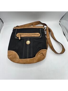 B.O.C. Born Concepts Black Tan Faux Leather Crossbody Bag Purse